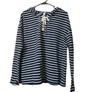 Mia & Tess Women's M Blue and White Striped Pullover Hoodie Coastal Nautical